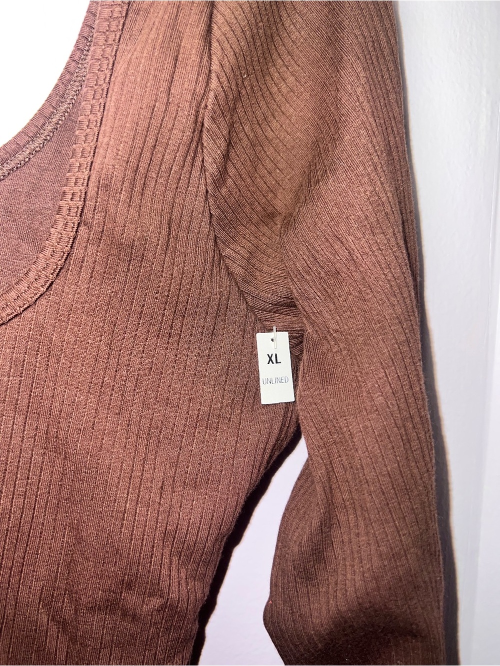 PINK Womens Square Neck Ribbed Long Sleeve Top - Brown - Picture 3 of 6